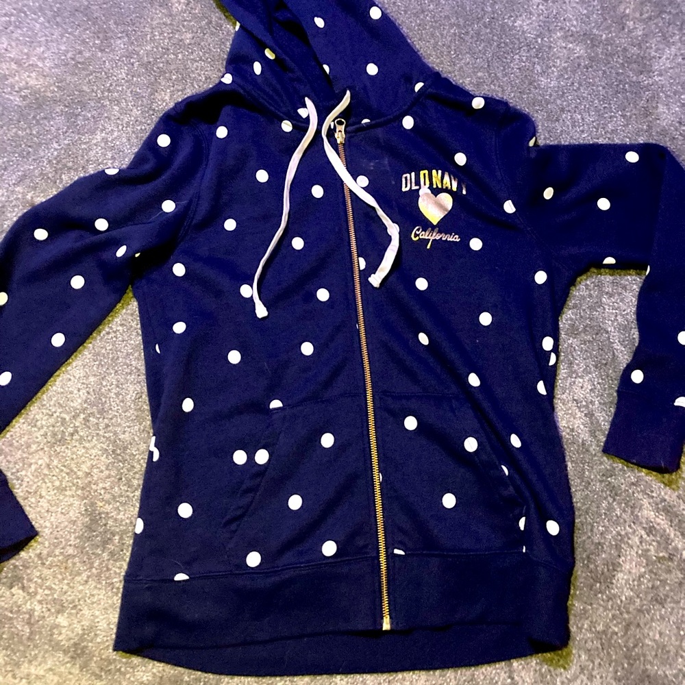 Women’s OLD NAVY zip-up hoodie, size Medium,blue with white dots BNWOT